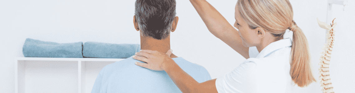 A doctor examing a patients neck 